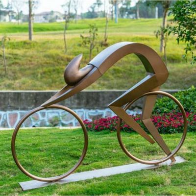 校園廣場(chǎng)景觀戶外不銹鋼抽象運(yùn)動(dòng)主題騎自行車(chē)人物雕塑