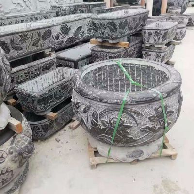 老石槽，黑色大理石石雕水缸水盆