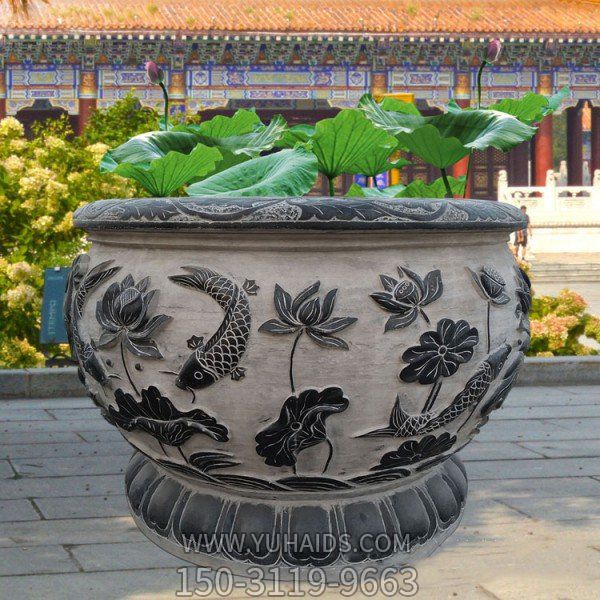 戶(hù)外園林景觀青石石雕仿古做舊種花養(yǎng)魚(yú)魚(yú)缸擺件雕塑
