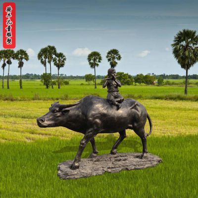 田間兒童騎牛民俗農(nóng)耕文化人物園林景觀(guān)雕塑
