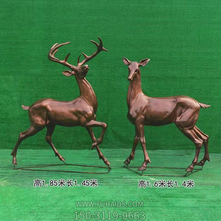 近2米高的玻璃鋼仿銅鹿，可改色，可做鑄銅效果雕塑