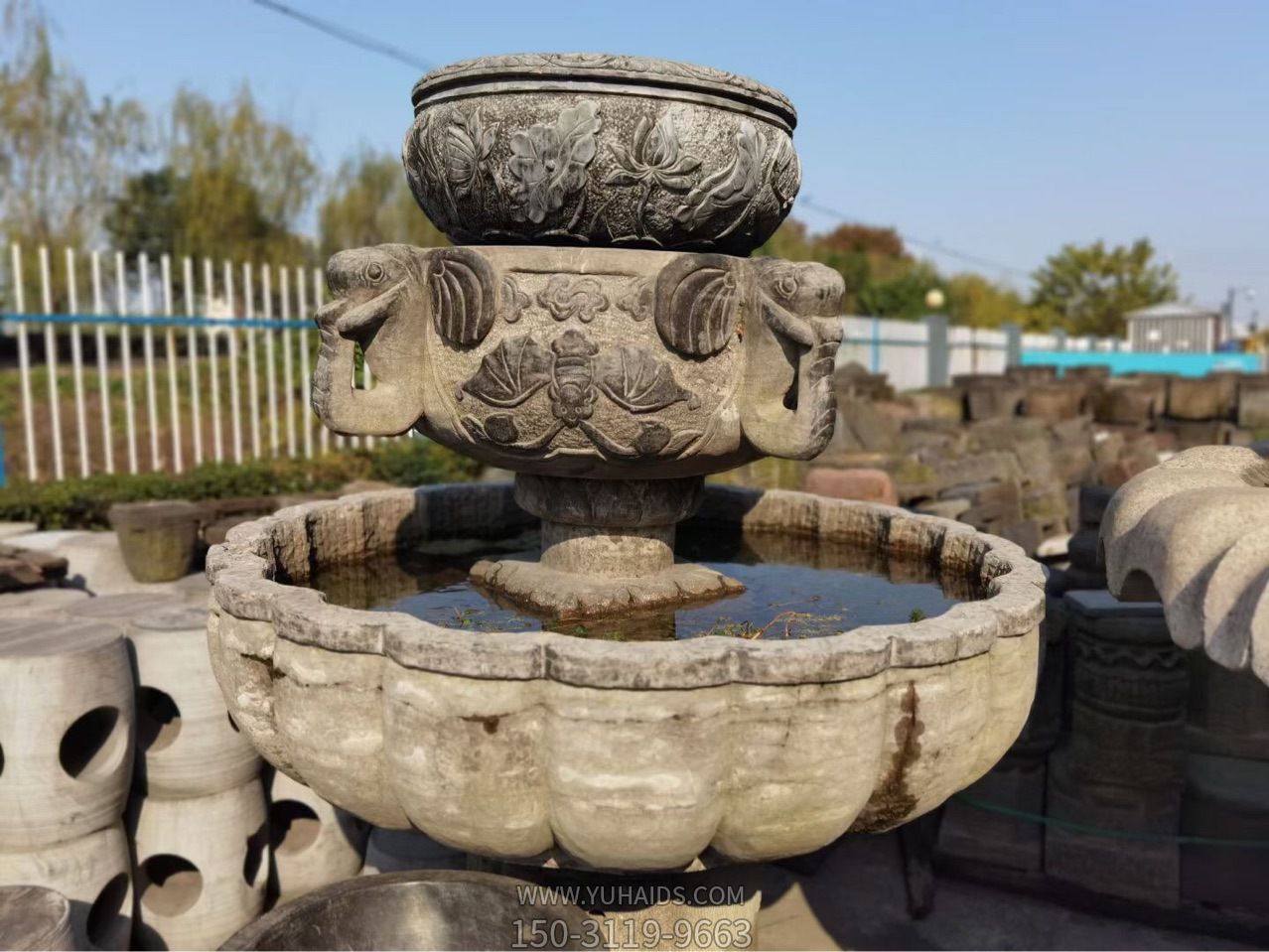 景區(qū)戶(hù)外大型大理石 石雕噴泉花盆雕塑