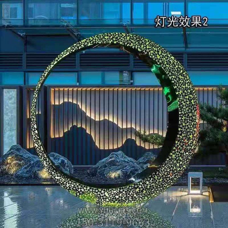 不銹鋼透光圓環(huán)，月亮環(huán)，燈光效果雕塑