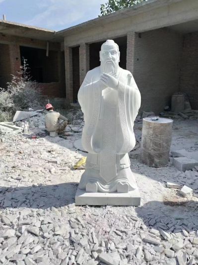 漢白玉孔子，中國(guó)古代著名教育家思想家孔子石雕像