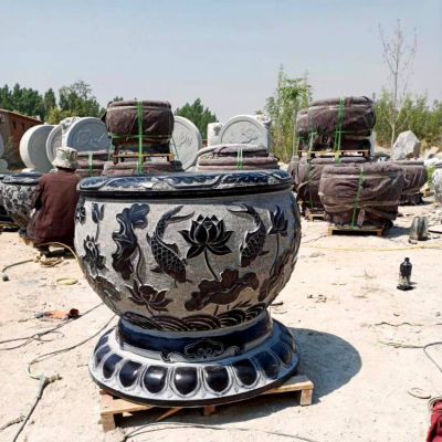 青石石雕戶(hù)外園林景觀浮雕花盆雕塑