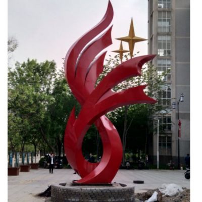 小區(qū)不銹鋼幾何異形紅色景觀(guān)擺件