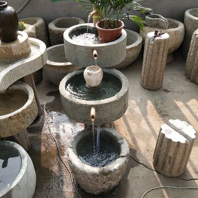 老石槽老石磨改裝創(chuàng)意流水魚(yú)缸流水景觀(guān)雕塑石雕擺件