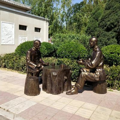 喝茶，玻璃鋼仿銅場景人物雕塑