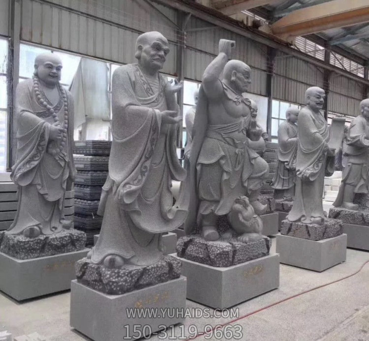 十八羅漢系列佛像，花崗巖18羅漢像雕塑