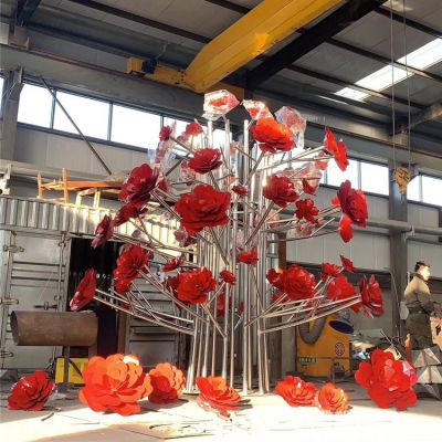 不銹鋼玫瑰花樹(shù)，抽象植物景觀(guān)雕塑
