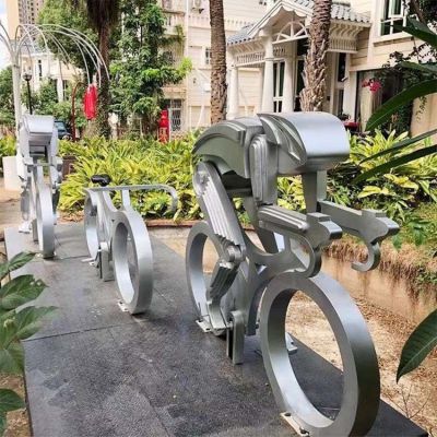 不銹鋼騎行運動雕塑，抽象體育運動主題雕塑