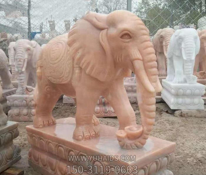戶(hù)外園林景觀創(chuàng)意晚霞紅石雕大象雕塑