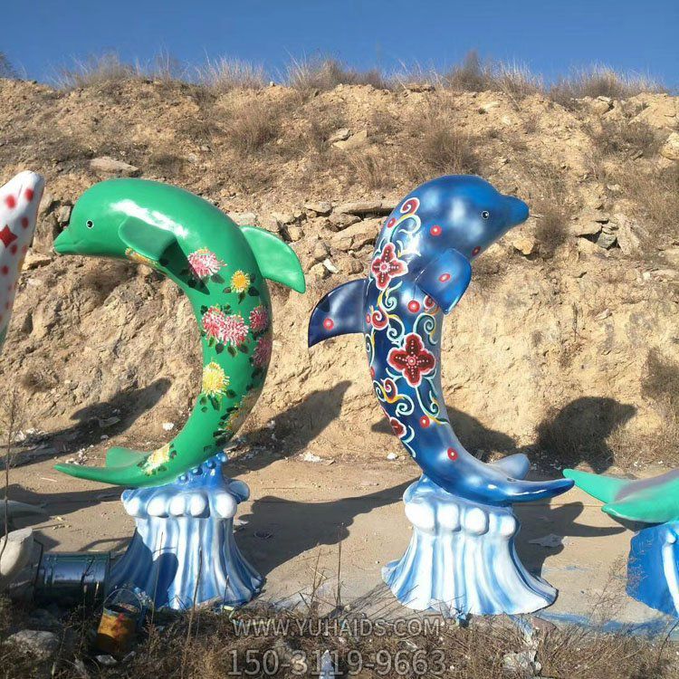 玻璃鋼海豚，彩繪海洋動(dòng)物雕塑