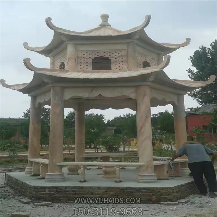 大理石石涼亭 戶(hù)外六角涼亭 廣場(chǎng) 公園 景區(qū)石雕景觀雕塑