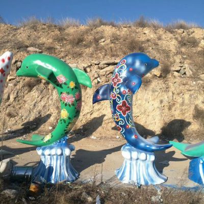 玻璃鋼海豚，彩繪海洋動(dòng)物雕塑