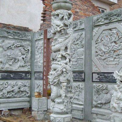古建高浮雕壁畫，盤龍柱