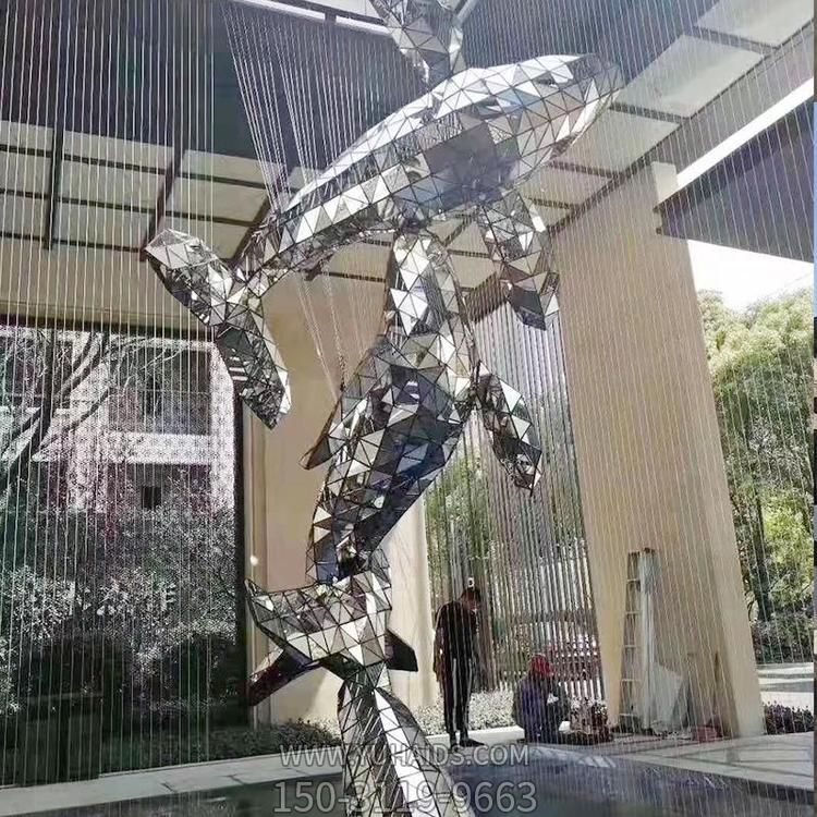 不銹鋼幾何戶外園林景觀抽象動(dòng)物鯨魚雕塑