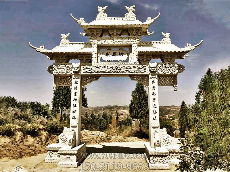浮雕工藝單門(mén)漢白玉寺院景區(qū)擺放石牌坊雕塑