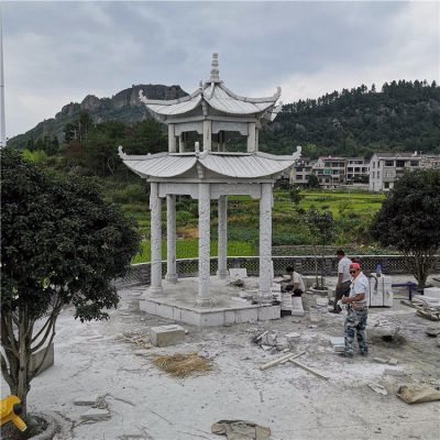 石雕涼亭，雙層六柱石亭子