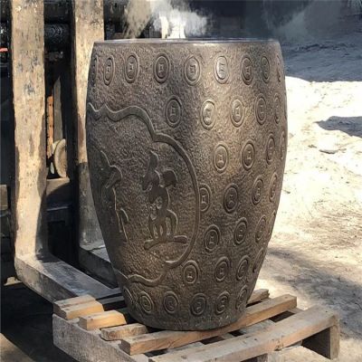 聚寶盆，仿古石雕，招財(cái)擺件