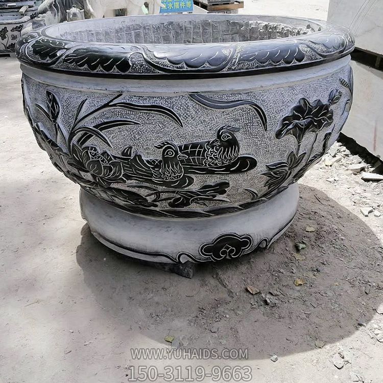 批量定制青石石雕花盆魚(yú)缸 仿古做舊戶外園林廣場(chǎng)裝飾石花盆_5803雕塑