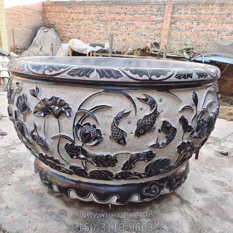 大理石浮雕荷花養(yǎng)魚(yú)缸中式庭院別墅景觀(guān)擺件雕塑