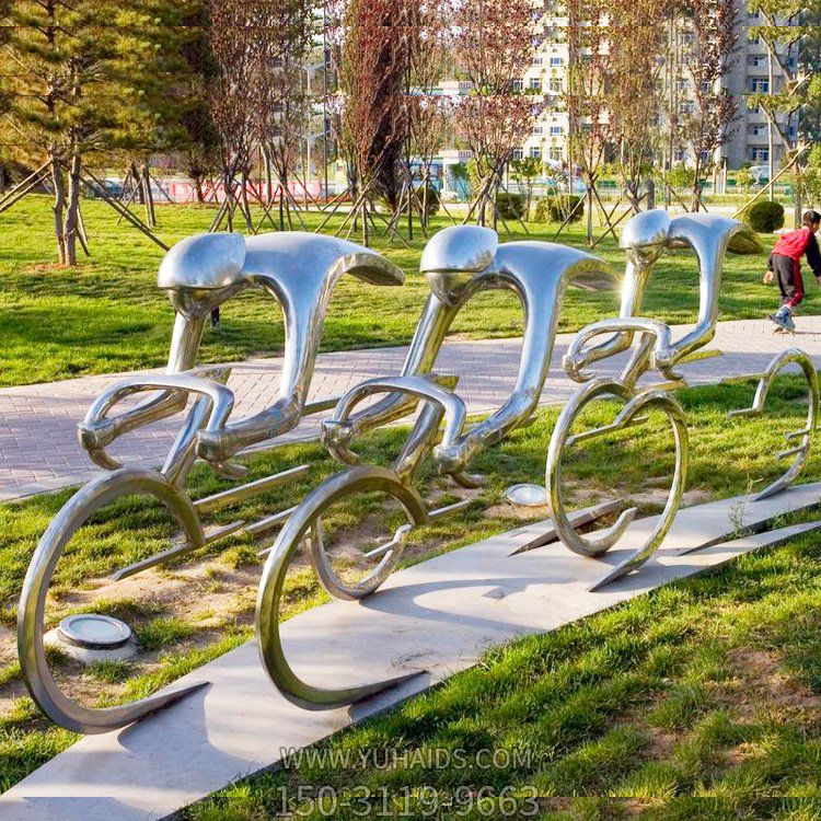 不銹鋼抽象騎行人物雕塑，公園園林體育運(yùn)動(dòng)主題雕塑