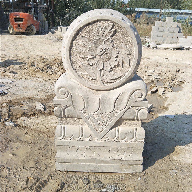 大理石抱鼓石，大門吉慶門墩雕塑