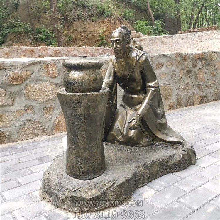煎藥古代人物，中醫(yī)文化熬制中藥玻璃鋼仿銅情景雕塑