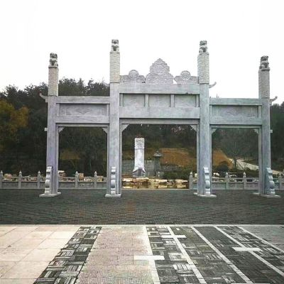 青石仿古建 祠堂村口雕刻簡(jiǎn)約三門樓擺件