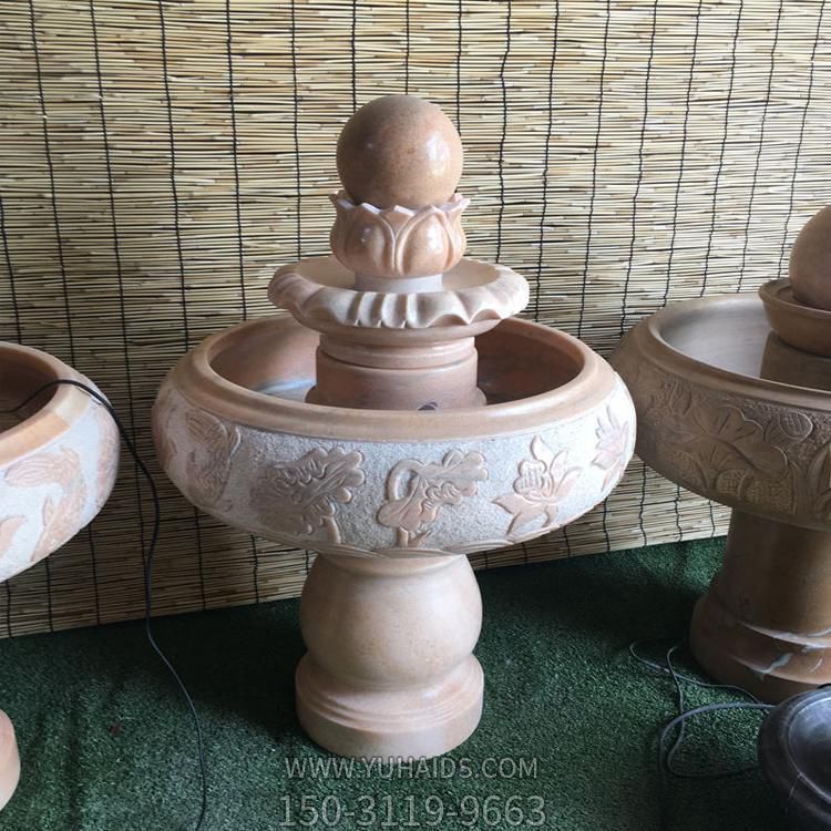 晚霞紅大理石風(fēng)水球水缽，室內(nèi)家用小型招財擺件雕塑