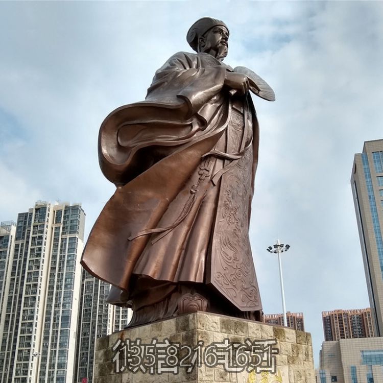 城市廣場(chǎng)大型人物銅像，古代歷史名人諸葛孔明諸葛亮雕塑