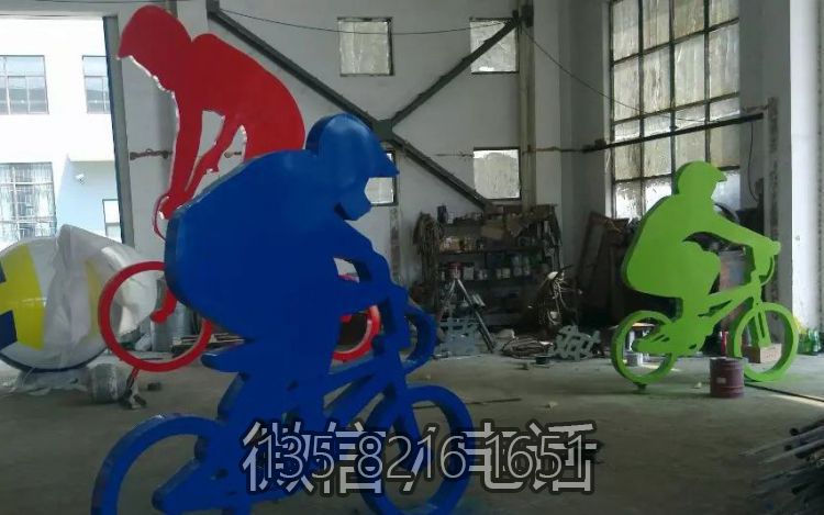 不銹鋼剪影景觀體育運(yùn)動(dòng)抽象騎自行車(chē)人物雕塑
