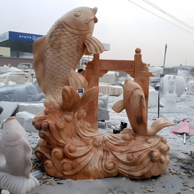 晚霞紅純天然蒸蒸日上庭院別墅鯉魚(yú)躍龍門(mén)雕塑