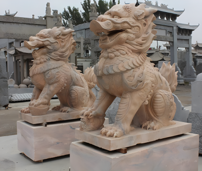 黃蠟石石雕神獸鎮(zhèn)宅招財麒麟雕塑小區(qū)別墅門口裝飾落地擺件
