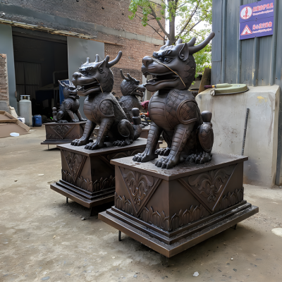 定制銅雕神獸麒麟雕塑小區(qū)景觀裝飾動物擺件