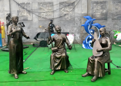 玻璃鋼仿銅古代廣場(chǎng)小品戲曲人物雕塑