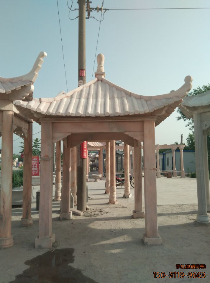 晚霞紅單層、單檐、加厚、四角涼亭雕塑